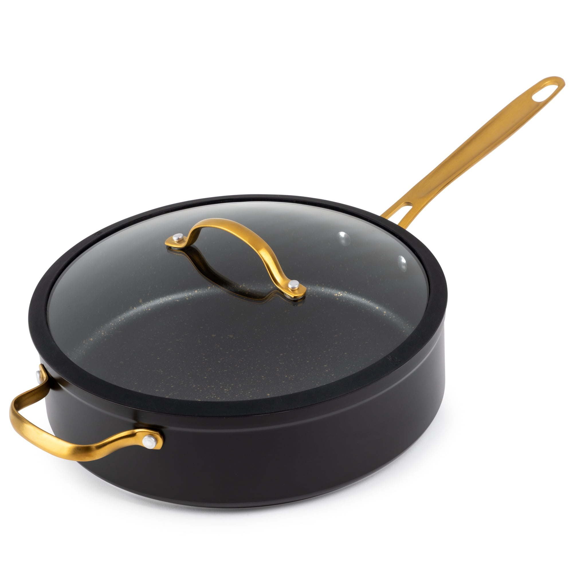 Thyme & Table Non-Stick 5 QT Signature Saute Pan with Glass Lid, Black & Gold