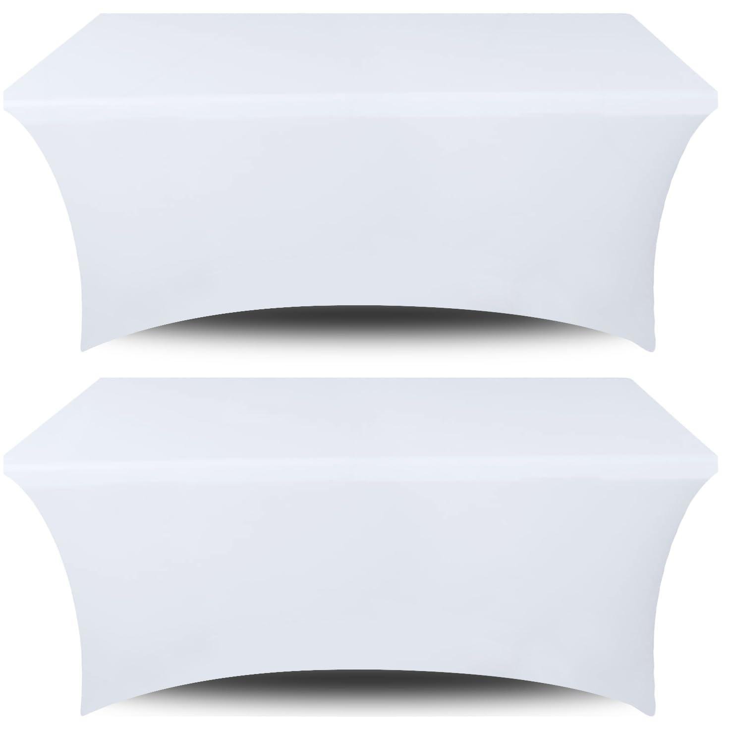 Stretch Spandex Table Covers 4FT Pack of 2 Fitted Tablecloths for Rectangle Tables Stretchy Wrinkle Resistant Folding Table Cover White