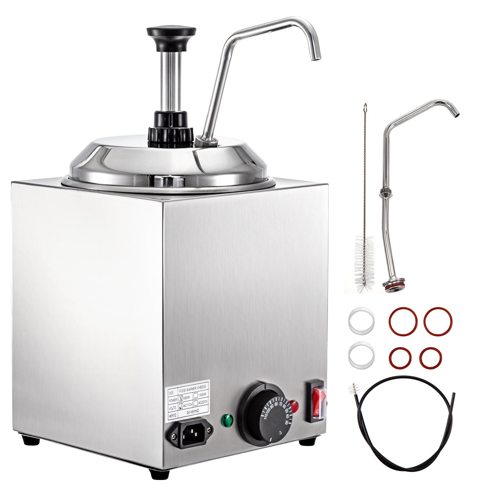 VEVOR Cheese Dispenser with Pump, 2.6Qt Capacity Nacho Cheese Warmer with Pump, 650W Hot Fudge Warmer