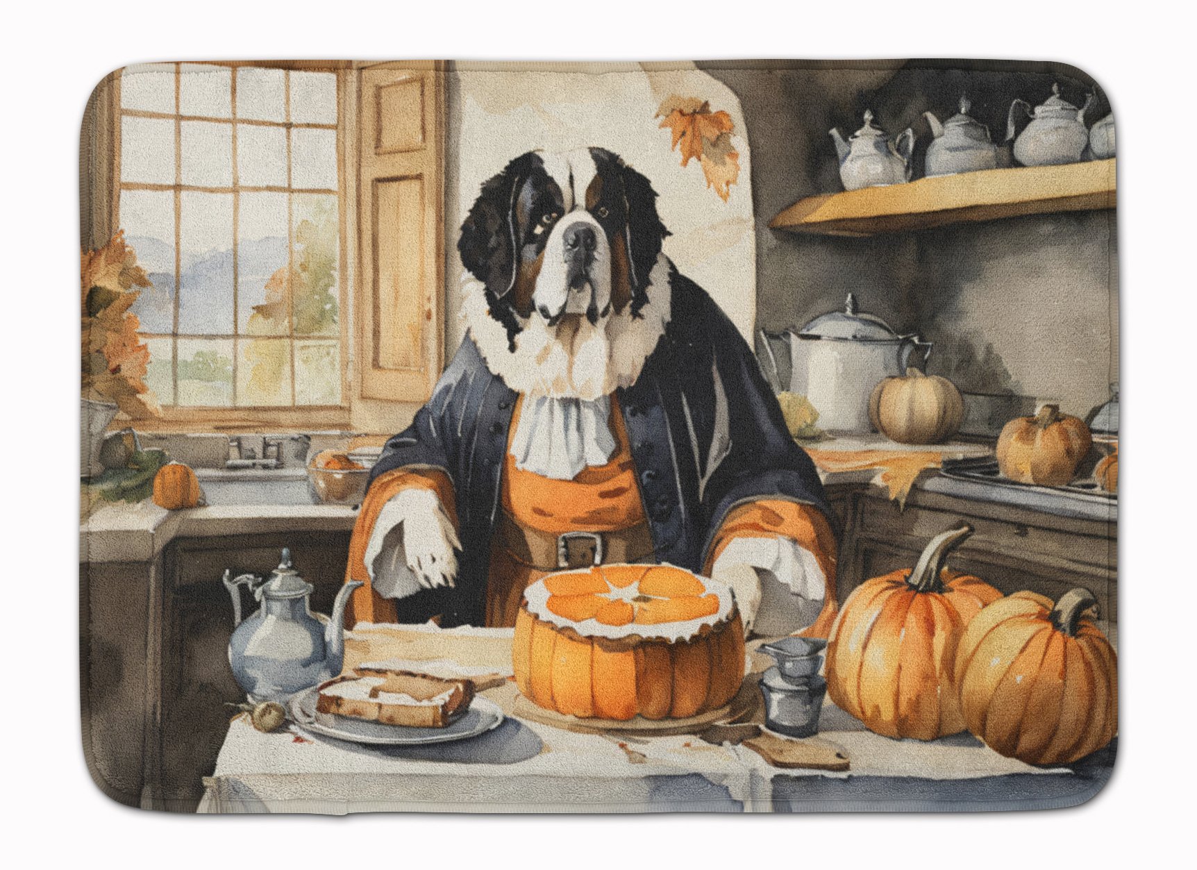 Saint Bernard Fall Kitchen Pumpkins Memory Foam Kitchen Mat Machine Washable Anti-Fatigue Mat Cushion Comfort Bath Mat or Kitchen Rug
