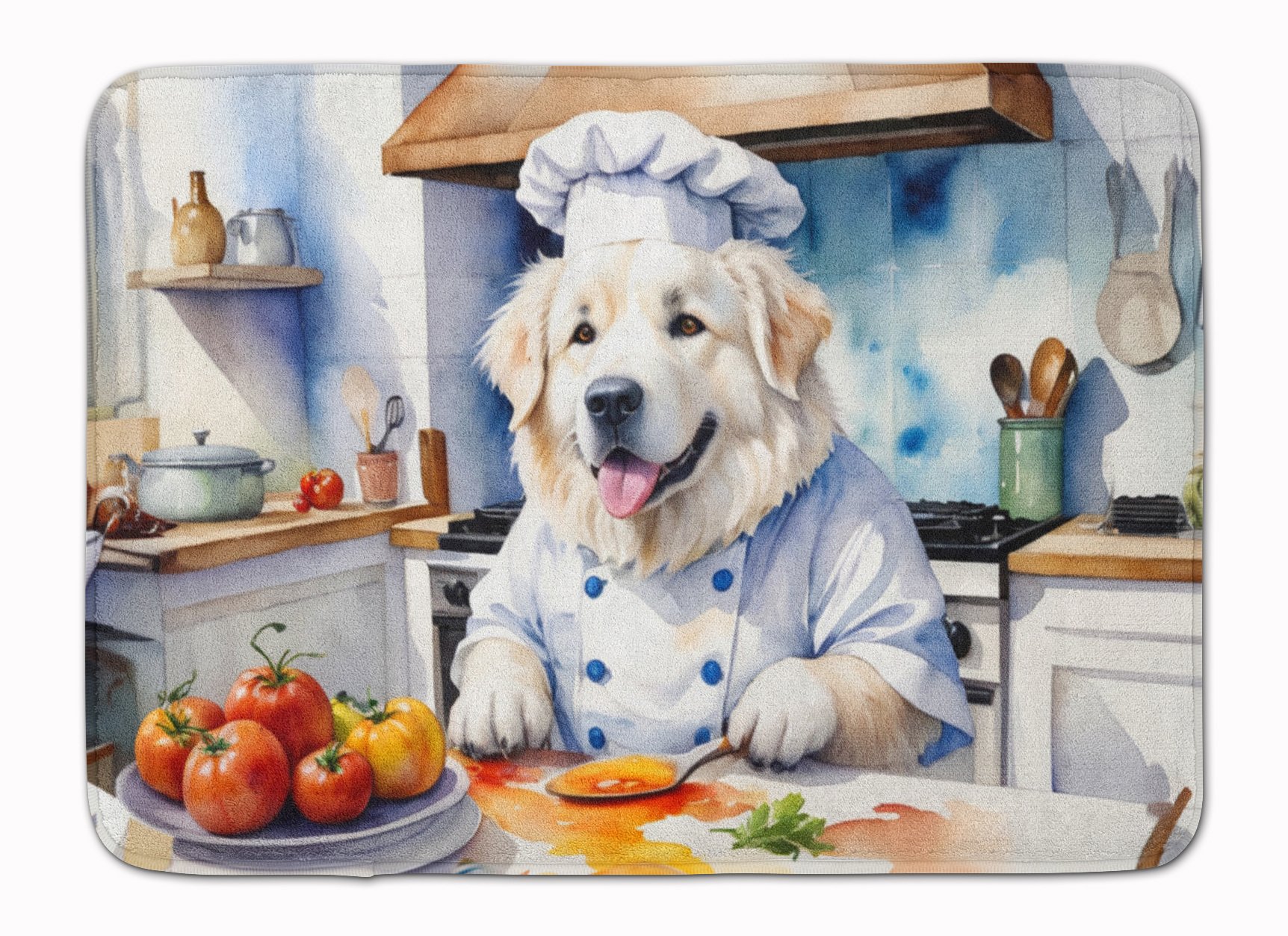 Great Pyrenees The Chef Memory Foam Kitchen Mat Machine Washable Anti-Fatigue Mat Cushion Comfort Bath Mat or Kitchen Rug