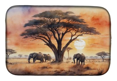 Elephants Savanna Sunrise Dish Drying Mat Absorbent Dish Drying Mat Pad for Kitchen Counter Dish Drainer Mat for Countertop, 14 x 21", Multicolor