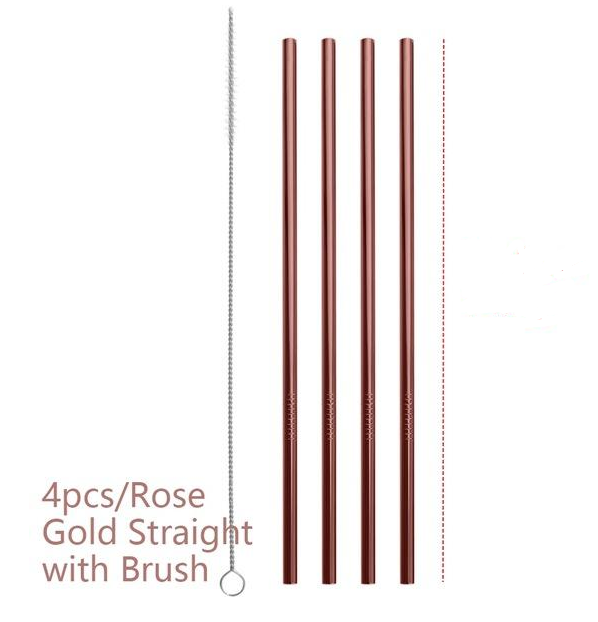 Colourful Reusable Stainless Steel Straws (Option: Rose gold-STRAIGHT)