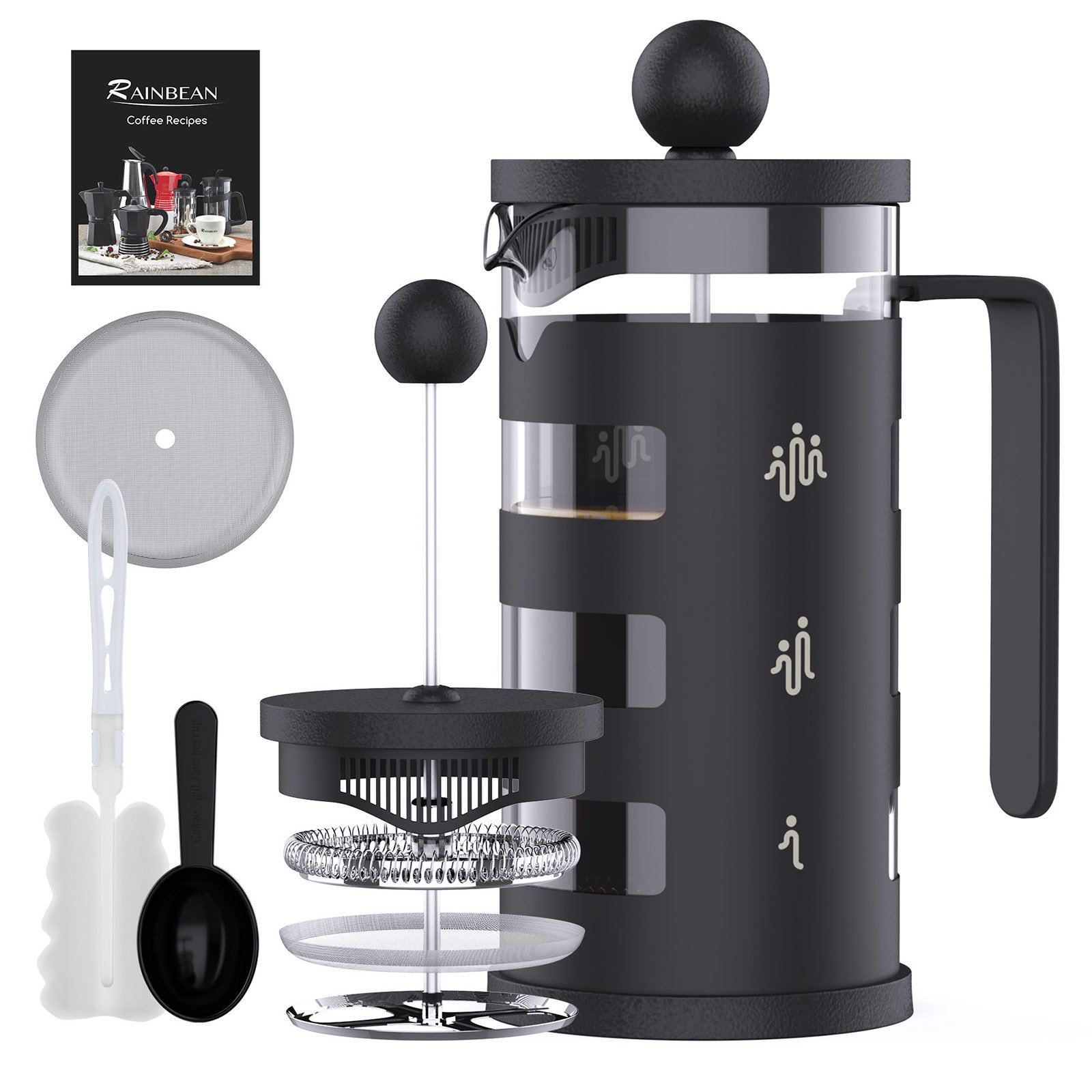 RAINBEAN  French Press Coffee Maker Easy Cleaning Cafeteria, Heat Resistant Borosilicate Glass, Black (size: 350ml)