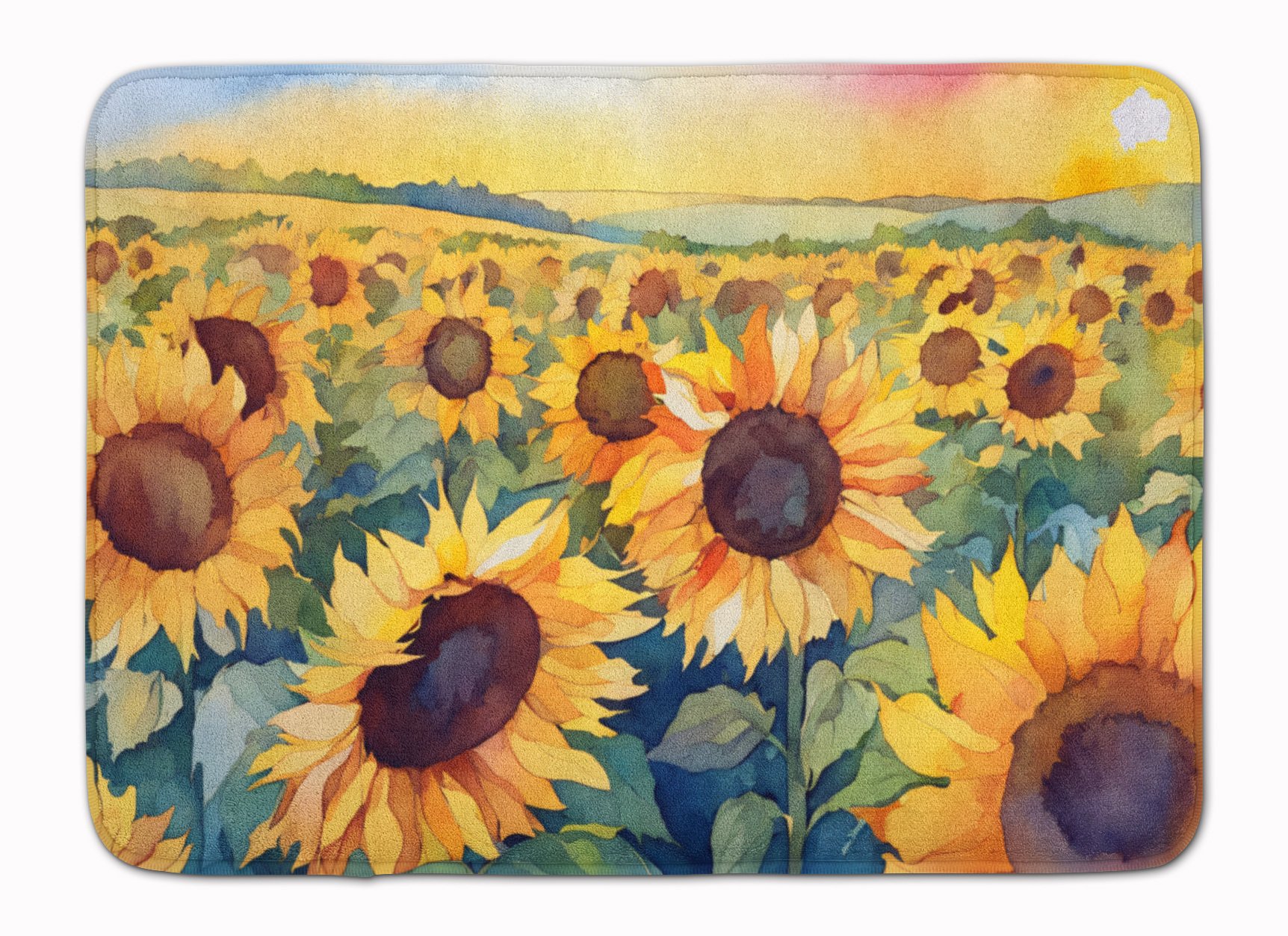 Kansas Sunflowers in Watercolor Memory Foam Kitchen Mat Machine Washable Anti-Fatigue Mat Cushion Comfort Bath Mat or Kitchen Rug (Default: Default)