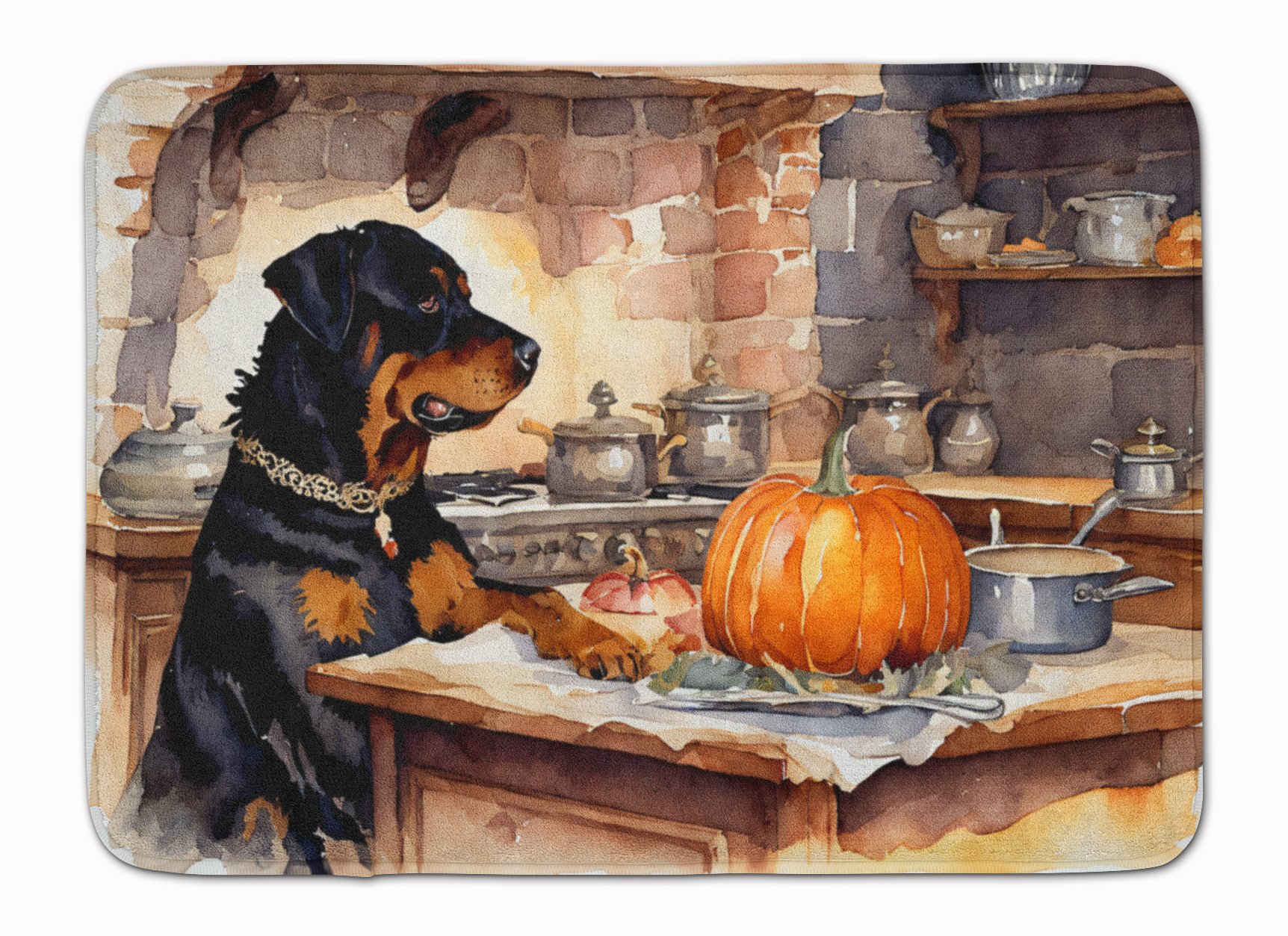 Rottweiler Fall Kitchen Pumpkins Memory Foam Kitchen Mat Machine Washable Anti-Fatigue Mat Cushion Comfort Bath Mat or Kitchen Rug (Default: Default)