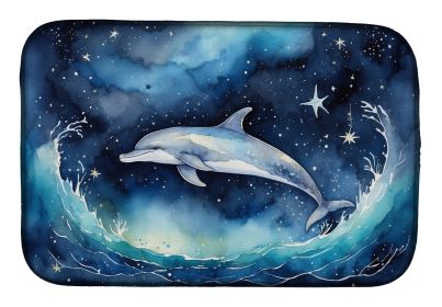 Dolphin in a Starry Sea Dish Drying Mat Absorbent Dish Drying Mat Pad for Kitchen Counter Dish Drainer Mat for Countertop, 14 x 21", Multicolor (Default: Default)