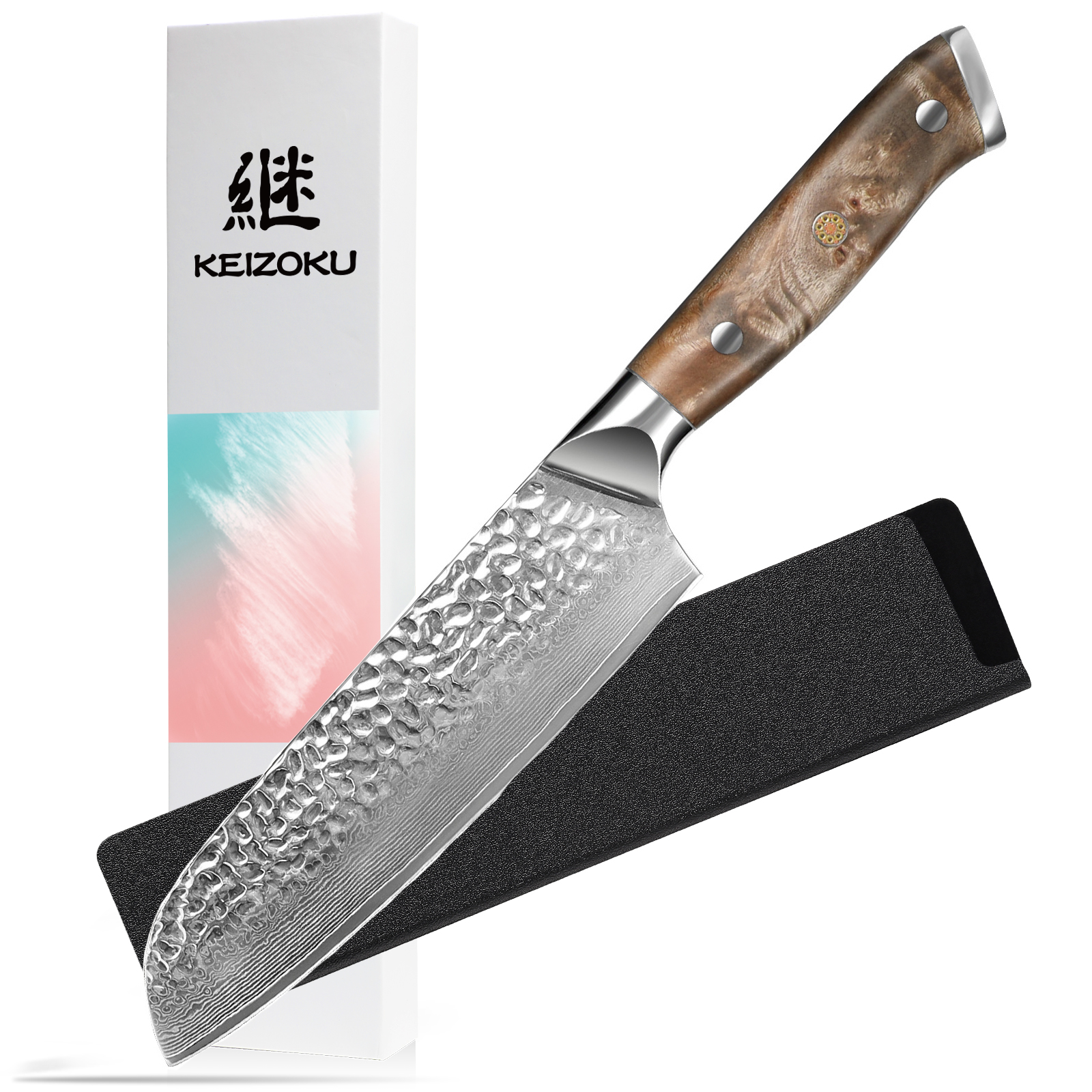 Damascus Chef Knife, 10Cr15MOV Japanese Kitchen Knives Set With Full Tang G10 Handle, Professional Chef Knife For Kitchen, Sheath & Gift Box (Option: Santoku Knife)